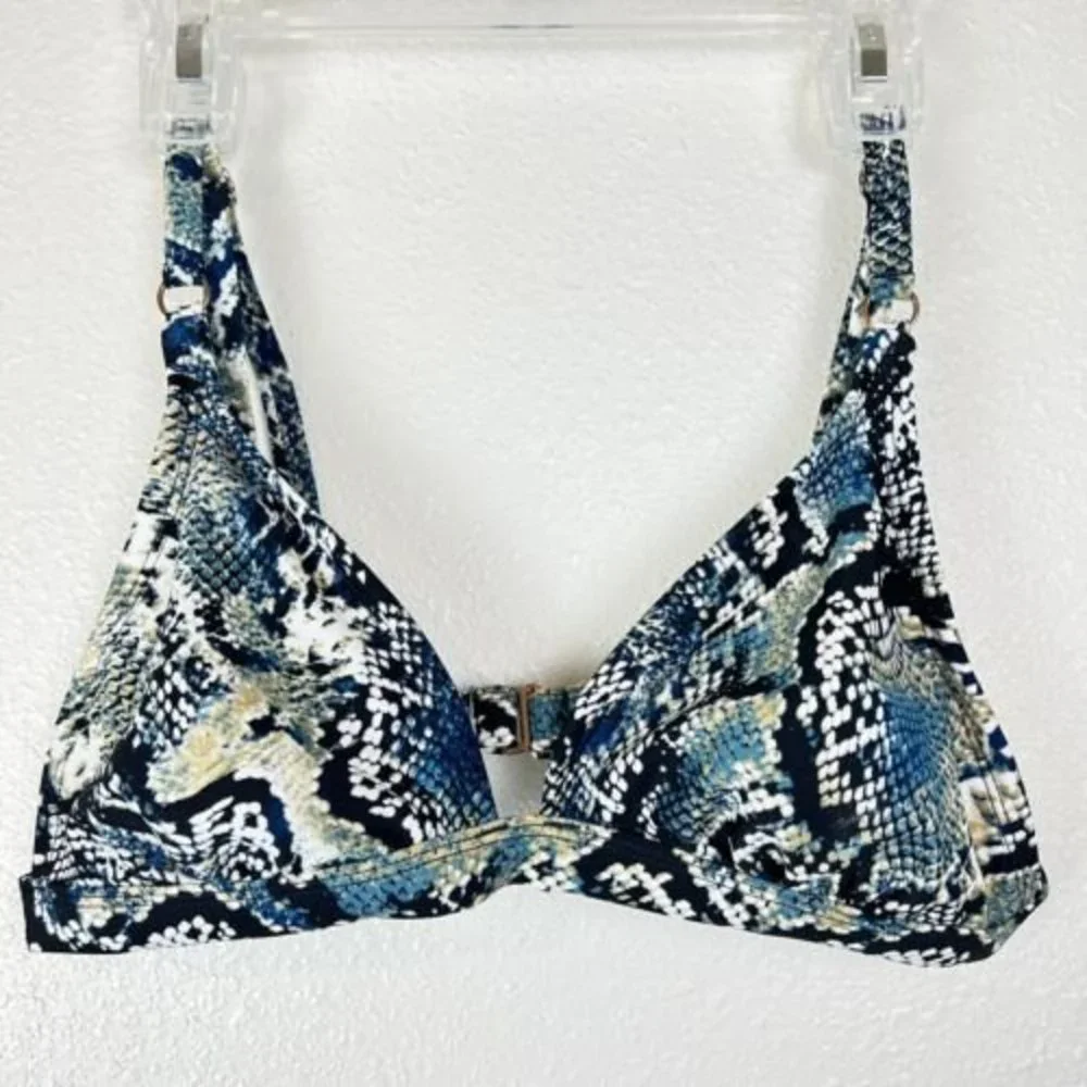 Shade & Shore Bikini Top Medium Blue Reptile Snake Triangle Swim Swimsuit - Picture 1 of 8